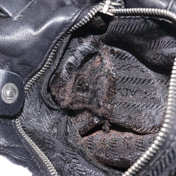 PRADA Hand Bag Leather Black Silver Auth sw622 - Picture 12 of 16